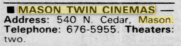 Mason Twin Cinema (Plaza Cinema 1 and 2) - AUG 24 1988 LANSING STATE JOURNAL LISTING
